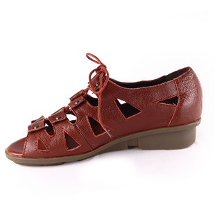  夏季时尚舒适纯牛皮镂空休闲系带坡跟中跟正品女凉鞋足派633