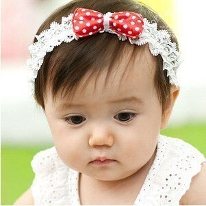  韩版新款蕾丝 女 宝宝 婴儿童发箍 头饰头花发饰 发带圆点蝴蝶结