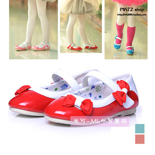  新款童鞋 女童公主单鞋 儿童进口镜面PU小皮鞋 蝴蝶结粘扣鞋 13春