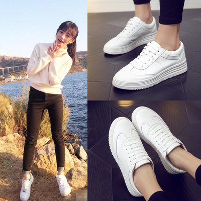 小白鞋女2018春季新款韩版百搭系带厚底内增高板鞋大码休闲平底鞋