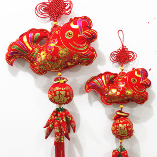  春节挂件带福包大号号辣椒百福绒布鱼新年装饰室内中国结挂饰单只