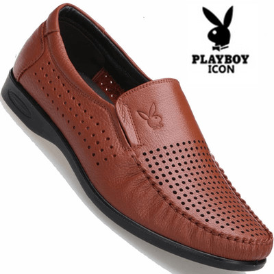 花花公子夏季打孔鞋透气镂空真皮凉鞋男休闲软底中老年爸爸洞洞鞋