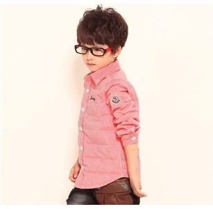  男童长袖格子羽绒服衬衫衬衣 儿童羽绒内衣 秋冬童装保暖内衣