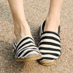 女鞋条纹透气编织情侣懒人鞋一脚蹬帆布鞋男式休闲鞋潮流韩版男鞋