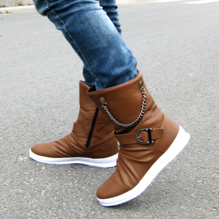  冬季男士户外靴英伧潮流中筒靴男靴 个性拉链时尚靴 流行军靴