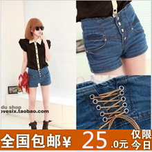 2013 denim shorts female Korean wave high waist denim shorts female summer Women's large size hot pants thin