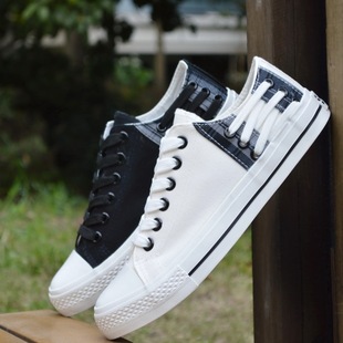  英伦风休闲男鞋子男生黑色帆布鞋韩版男士夏季低帮白色的球鞋绑带