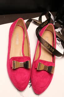  春款新款 尖头蝴蝶结绒面平跟平底鞋 韩版百搭女鞋