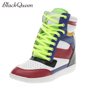  BlackQueen韩版春季新品女鞋高帮系带拼色女鞋SH2126晞0205