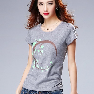 2018夏季新款女装上衣打底衫印花纯棉t恤女短袖修身夏装半袖体恤