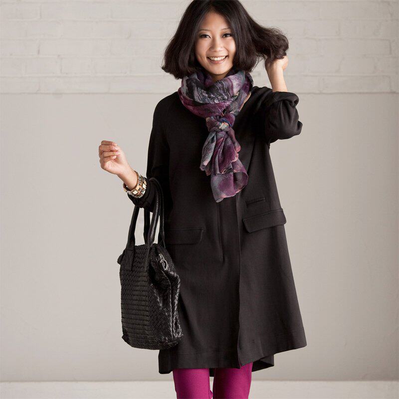 W3066A 简约翻领拉链长袖中长款女外套 2013秋装米兰宣言-米可可