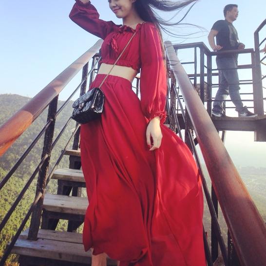 Off Shoulder gules Dress Thailand Xia Lu double-deck Chiffon longuette Seaside on vacation Maxi dress Two piece setin the Women's clothing/Boutique , Dress category - from Buy2taobao.com to provide professional Taobao agent buy service