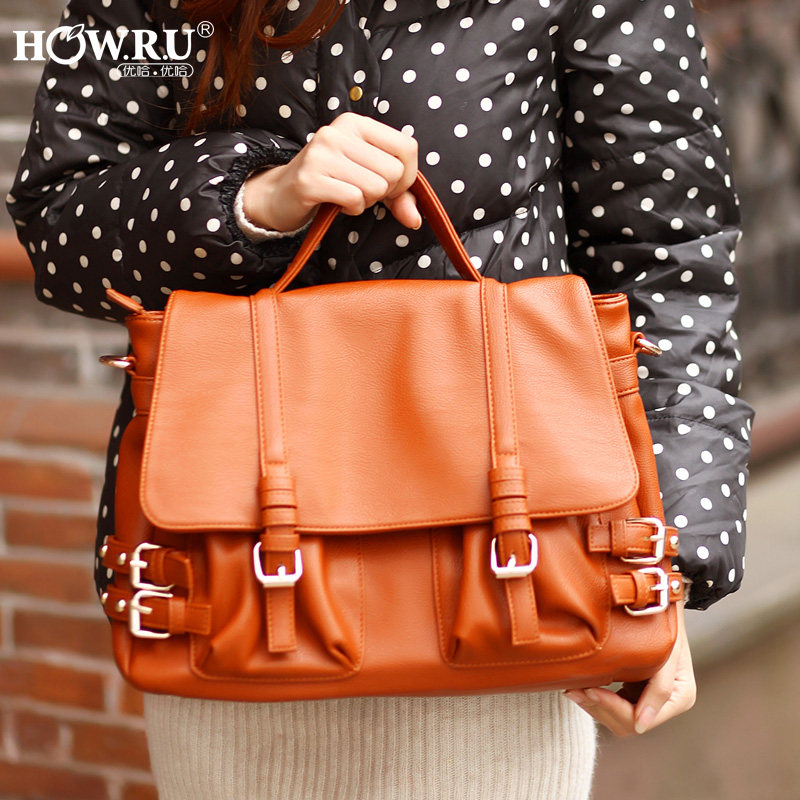 HOWRU优哈2013新款 韩版个性时尚复古皮带装饰手提单肩斜