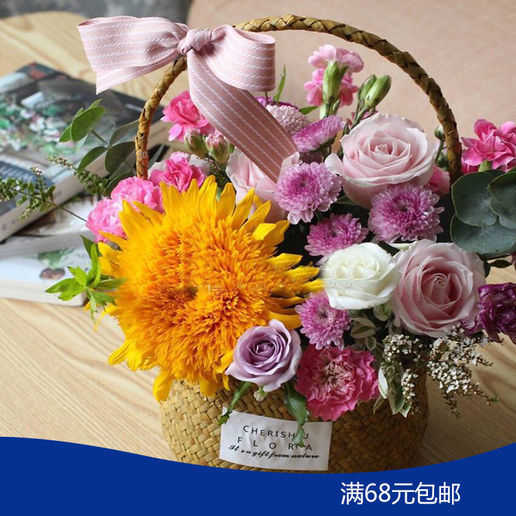 圆形套二海草花篮 简约现代风时尚手工花篮 花艺插花用品|ruв категории Домашний быт, ваза/цветок/искусственные цветы/моделирование украшения, цветок/ваза, корзинка - от Buy2taobao.com для оказания профессиональной услуги покупки агента Taobao