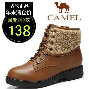  秋冬时尚平跟圆头小牛皮正品保暖女鞋羊毛马丁雪地舒适靴女短靴
