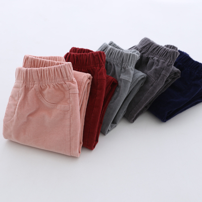 女童休闲裤杨梅2018秋季新款宝宝松紧腰长裤灯芯绒休闲裤百搭裤子