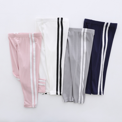 女童打底裤 杨梅2018夏季新款松紧腰弹力七分裤 宝宝织带装饰裤子