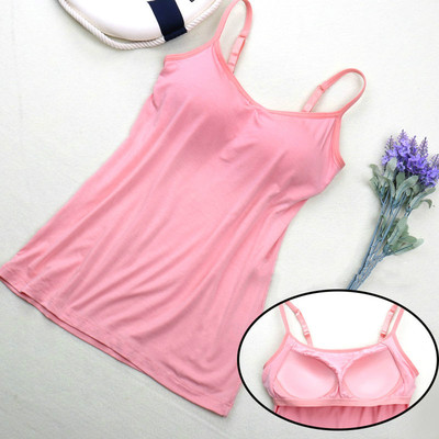 加肥大码胖mm免文胸背心小吊带女夏罩杯内衣一体带胸垫瑜伽打底衫