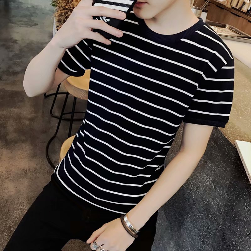 2019 summer new pattern man Short sleeved T-shirt stripe Self cultivation Teenagers Borneol T-shirt clothes Trend Sea-striped shirtin the Men's clothing, T-shirt category - from Buy2taobao.com to provide professional Taobao agent buy service