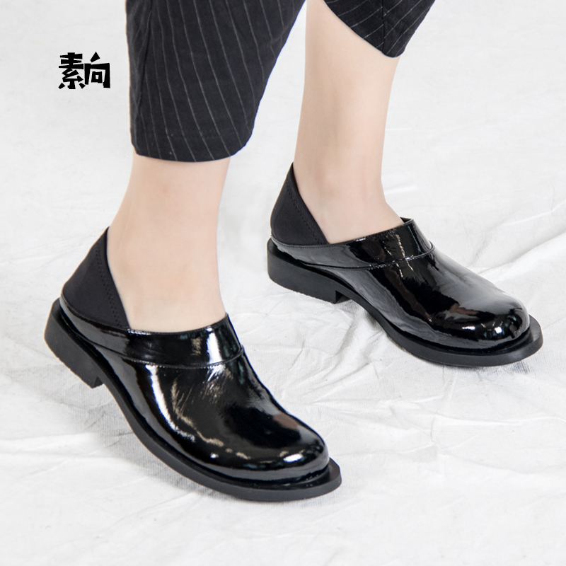 Patent leather shoes women 2018 new pattern spring and autumn genuine leather Stretch fabric Mosaic Stirrup Two wear Round Flat bottom fashion Women's Shoesin the Women's Shoes, Low shoes category - from Buy2taobao.com to provide professional Taobao agent buy service