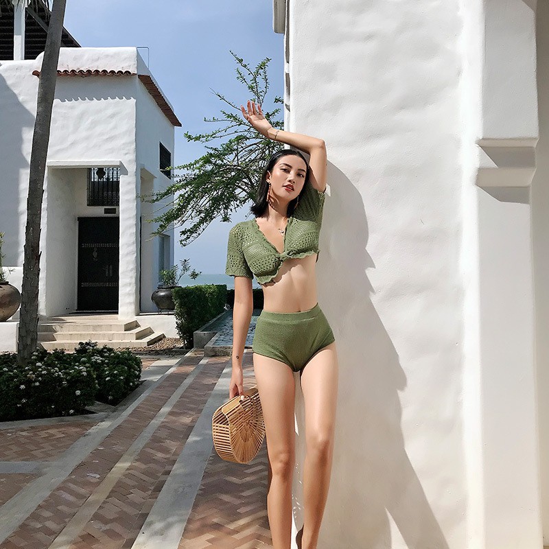 Genuine Maniform ins Off Shoulder Fission Short sleeved knitting Bikini sexy Show thin Spa Resortin the Sports/Yoga/Fitness/Fans supplies , Swim , Bikini category - from Buy2taobao.com to provide professional Taobao agent buy service