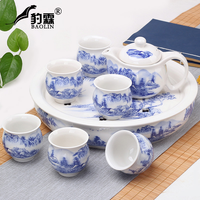 隔热功夫茶具套装家用陶瓷泡茶杯茶壶茶盘简约现代中式青花瓷客厅|msdalam kategori pinggan mangkuk, set teh, Pakej teh - dari Buy2taobao.com untuk memberikan perkhidmatan ejen Taobao profesional membeli