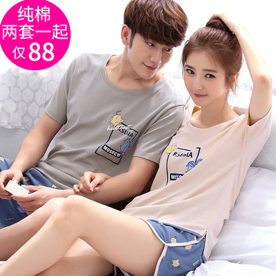 夏季情侣睡衣女纯棉短袖韩版夏天男士可爱全棉薄款家居服两件套装