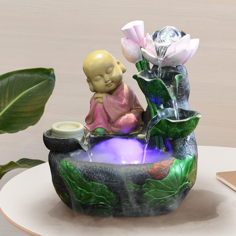 Buddhist mood Monk Novices Lucky Feng Shui round humidifier a living room indoor desktop Flowing water fountain Yuchi Decorationin the Home accessories , Decoration category - from Buy2taobao.com to provide professional Taobao agent buy service