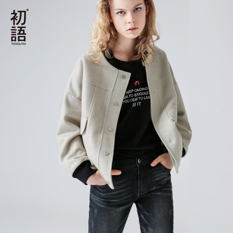 初语年秋冬新款圆领毛呢外套女 短款棒球领直筒女装呢子外套在类目 女装/女士精品, 毛呢外套中 - 来自Buy2taobao.com提供专业的淘宝代购服务
