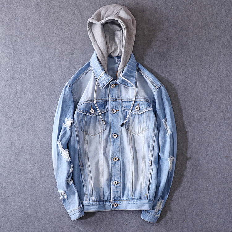 ins cowboy coat Easy hole Jeans Autumn Hooded Removable solar system Retro Ultra-fire Jacketin the Men's clothing, Jacket category - from Buy2taobao.com to provide professional Taobao agent buy service