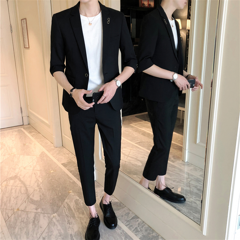 summer half sleeve man Suit Thin section Three Quarter Sleeve Self cultivation handsome Small suit Trend Korean Edition Ninth pantsin the Men's clothing, Suits category - from Buy2taobao.com to provide professional Taobao agent buy service