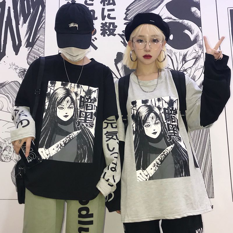 Korea studios.19 the republic of korea Retro Diablo terror cartoon printing False two Long sleeve Men and women sectionin the Men's clothing, Sweater category - from Buy2taobao.com to provide professional Taobao agent buy service
