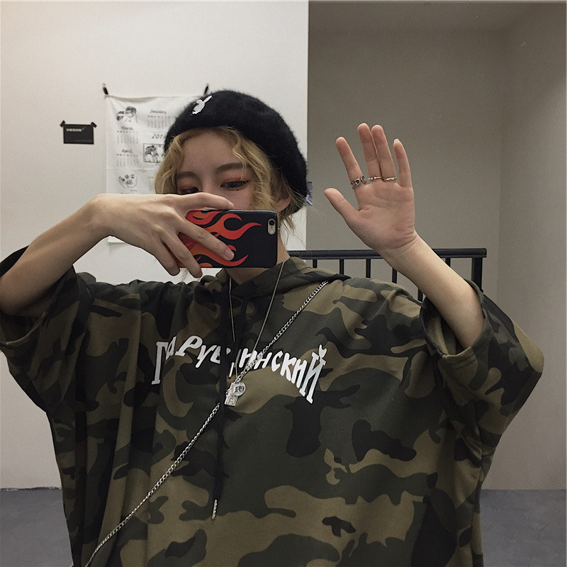 INSstudios.19 the republic of korea Retro letter printing camouflage Easy Hooded half sleeve Short sleeved Men and women sectionin the Men's clothing, Sweater category - from Buy2taobao.com to provide professional Taobao agent buy service