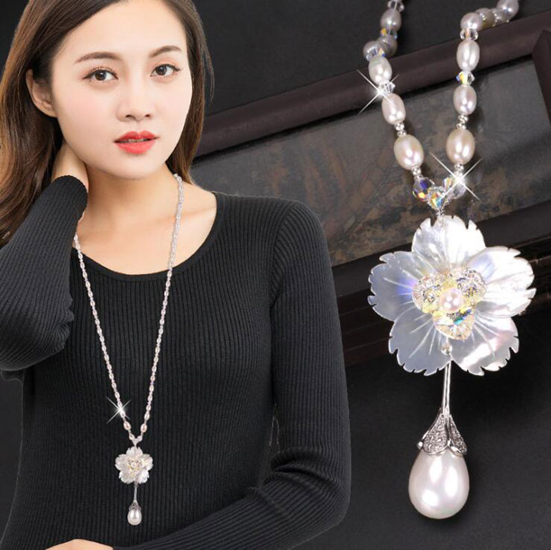 名角珍珠水晶毛衣链女日韩版简约长款项链秋冬个性服饰连衣裙配饰|msdalam kategori Aksesori/Barang Kemas Fesyen, kalung - dari Buy2taobao.com untuk memberikan perkhidmatan ejen Taobao profesional membeli