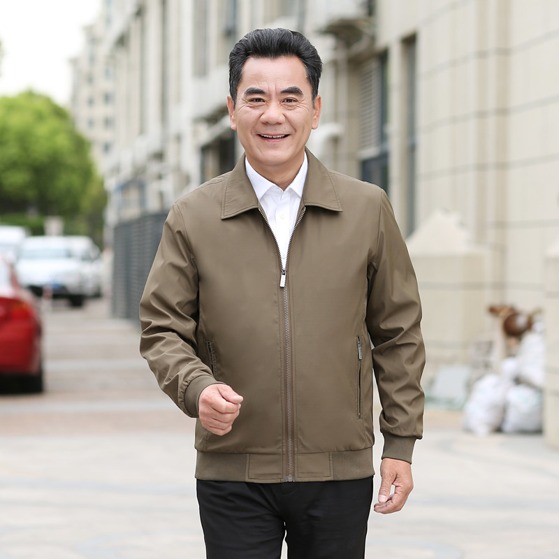 爸爸春装2019新款中年男夹克衫春秋薄款外套翻领中老年男夹克宽松在类目 男装, 夹克中 - 来自Buy2taobao.com提供专业的淘宝代购服务