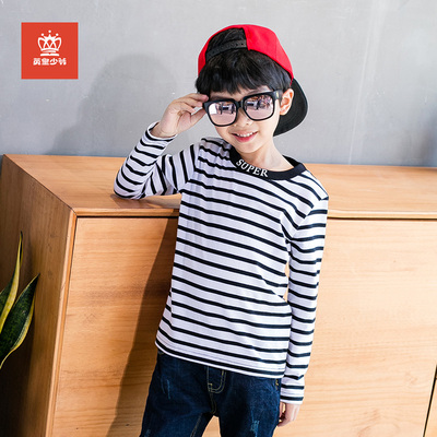 男童T恤2018春装新款大童体恤春秋款10男孩圆领长袖潮13-15岁宽松