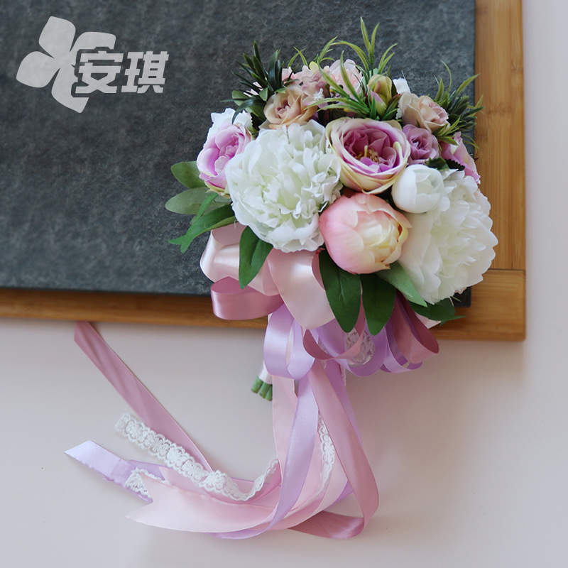安琪新品玫瑰牡丹新娘手捧花球仿真绢花粉紫主题婚礼拍照结婚庆用在类目 鲜花速递/花卉仿真/绿植园艺, 婚礼鲜花布置, 新娘手捧花中 - 来自Buy2taobao.com提供专业的淘宝代购服务