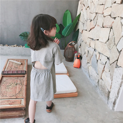 TOTObaby童装夏季2018新款女童女宝宝露背连衣裙韩版短袖长款T裙