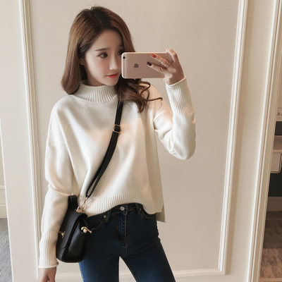 2017秋冬新款高领毛衣女韩版套头学生长袖宽松针织打底衫百搭加厚