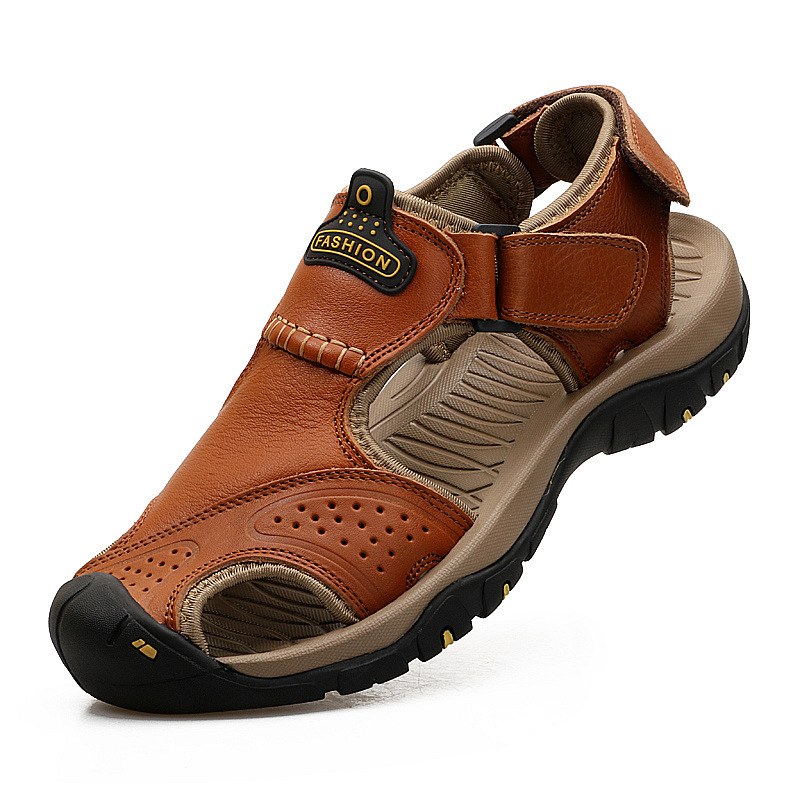 Cross border man Sandals summer leisure time Beach shoes Baotou genuine leather Extra large size 45 46 Sandals Mature Steadyin the Shoes/Baby Shoes/Parent-child shoes , Sandals category - from Buy2taobao.com to provide professional Taobao agent buy service