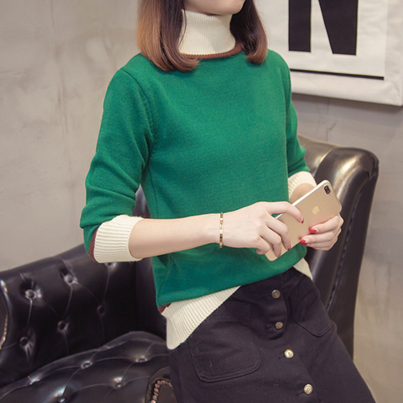 High collar sweater 2018 Autumn and winter new pattern Korean Edition Easy Hit color Mosaic jacket Long sleeve knitting Base coatin the Women's clothing/Boutique , Sweaters category - from Buy2taobao.com to provide professional Taobao agent buy service