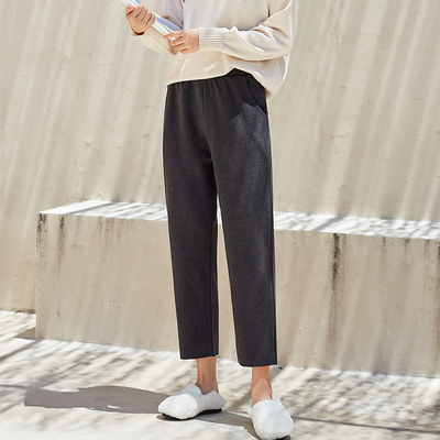 2019新款秋冬毛呢阔腿哈伦裤高腰休闲奶奶宽松显瘦直筒萝卜裤子女