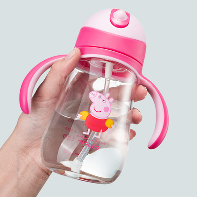 日本小猪佩奇婴儿水杯子儿童吸管杯防摔防漏防呛宝宝学饮杯带手柄