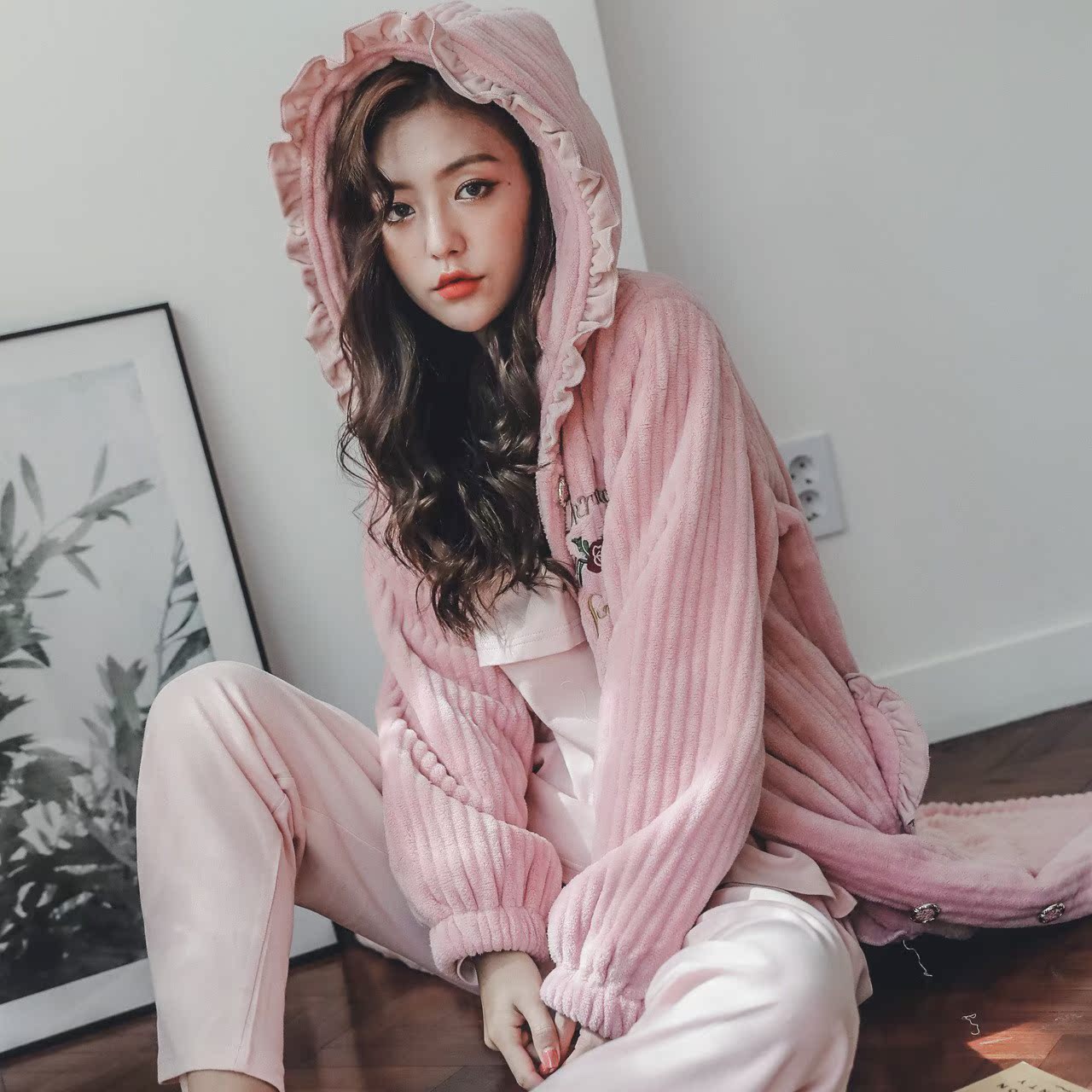 喂奶哺乳秋冬季加绒月子服三件套装珊瑚绒孕妇睡衣产后加厚家居服|ruв категории Всё для беременных и кормящих, дом одежды/кормления./осень белье, домашнего костюм - от Buy2taobao.com для оказания профессиональной услуги покупки агента Taobao