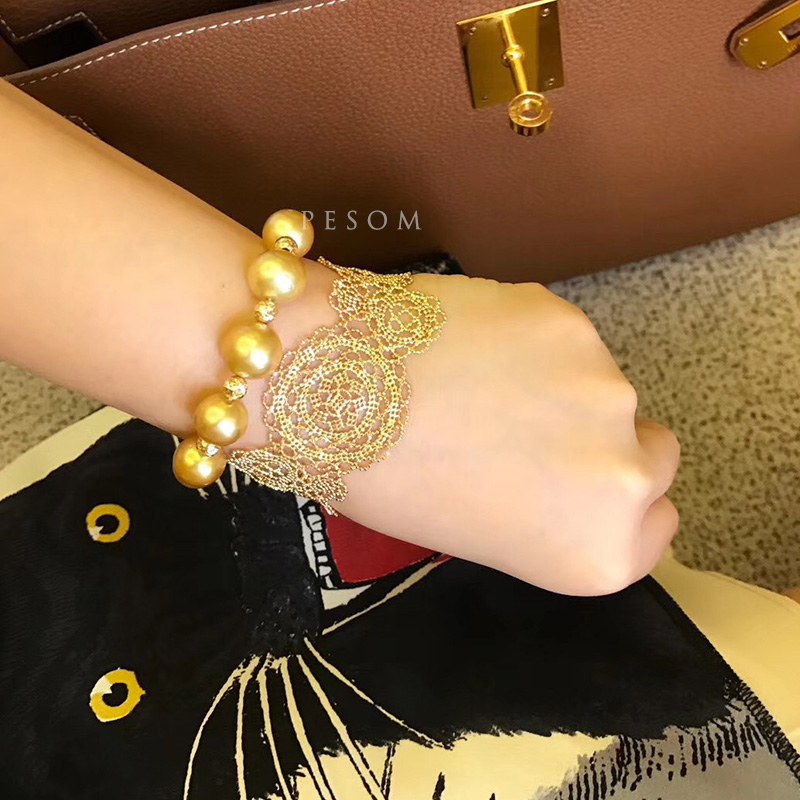 pesom 澳洲天然海水南洋珍珠手鏈女濃金色18K金間隔個性氣質強光在類目 珠寶/鑽石/翡翠/黃金, 天然珍珠(新), 手飾中 - 來自Buy2taobao.com提供專業的淘寶代購服務