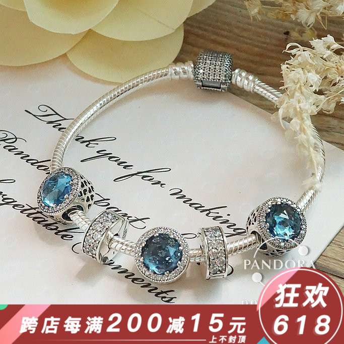 正品 潘多拉pandora 925银 蓝色海洋之心成品手链套装蛇骨链|msdalam kategori Aksesori/Barang Kemas Fesyen, gelang - dari Buy2taobao.com untuk memberikan perkhidmatan ejen Taobao profesional membeli