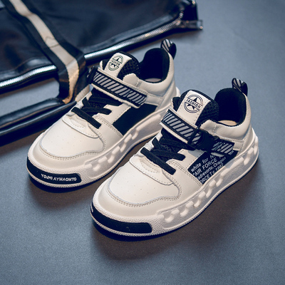 男童鞋子2019新款秋款二棉鞋潮运动秋冬板鞋真皮中大童儿童小白鞋