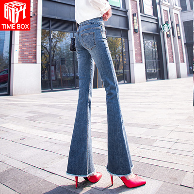 喇叭裤女高腰2020新款春季显瘦直筒chic裤子坠感加长微喇牛仔裤潮