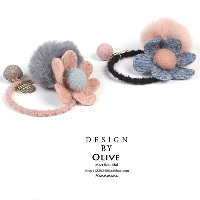 毛绒发圈头绳韩国小清新成人简约羊羔毛花朵个性可爱女童皮筋发绳