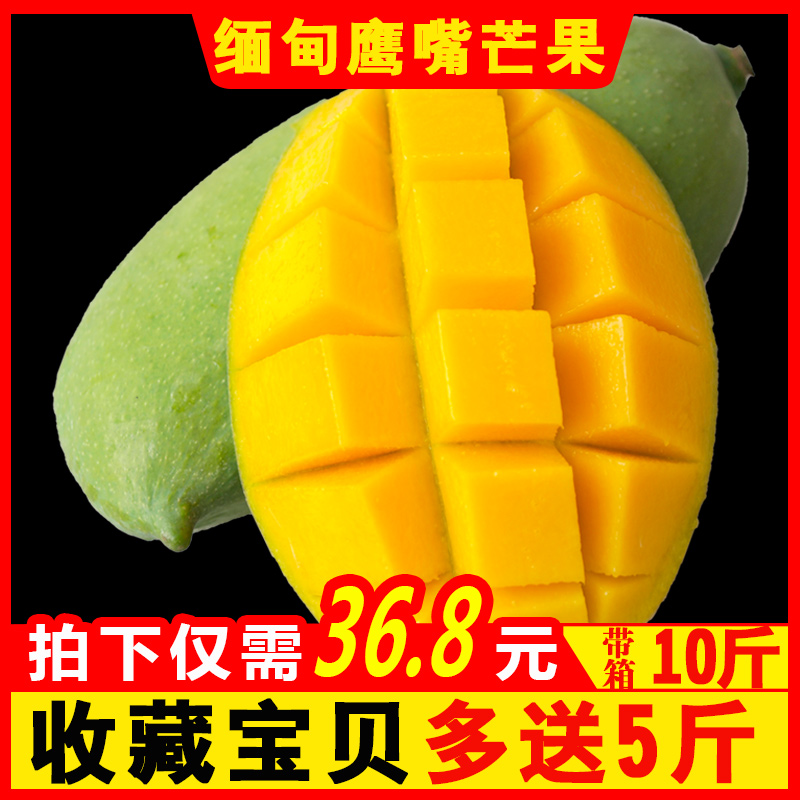 【多送5斤】缅甸现摘鹰嘴芒果10斤带箱新鲜热带水果青芒批发包邮在类目 水产肉类/新鲜蔬果/熟食, 新鲜水果, 芒果中 - 来自Buy2taobao.com提供专业的淘宝代购服务